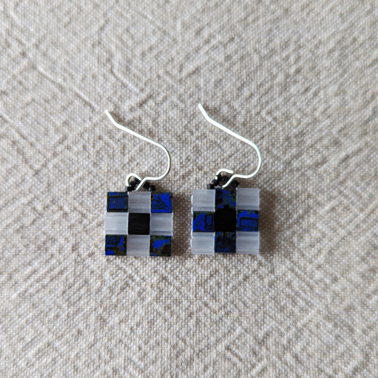 Pixel Earrings | Mini | Matte Black, Transparent Lavender and  Picasso Blue