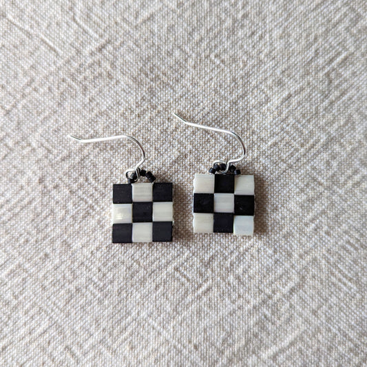 Pixel Earrings | Mini | Ivory and Matte Black