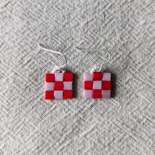 Pixel Earrings | Mini | Siam Red and Rose Pink