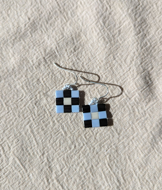 Pixel Earrings | Mini | Black White + Lilac