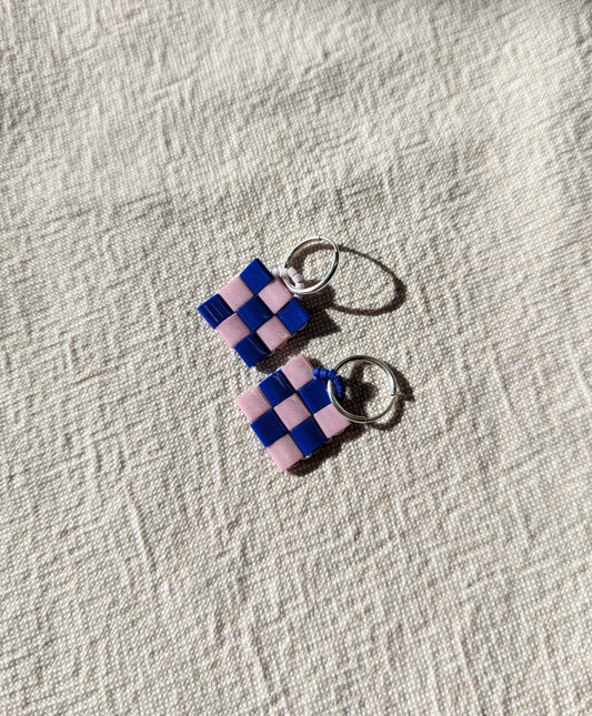 Pixel Earrings | Mini Hooped | Cobalt + Rose