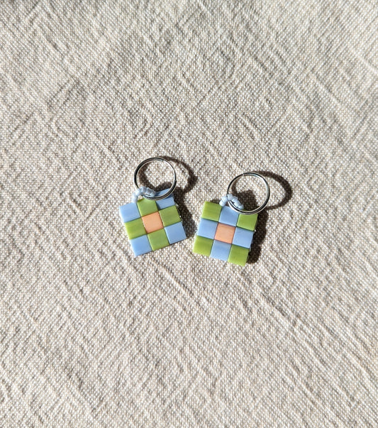 Pixel Earrings | Mini Hooped | Pastel Chartreuse, Lilac + Orange