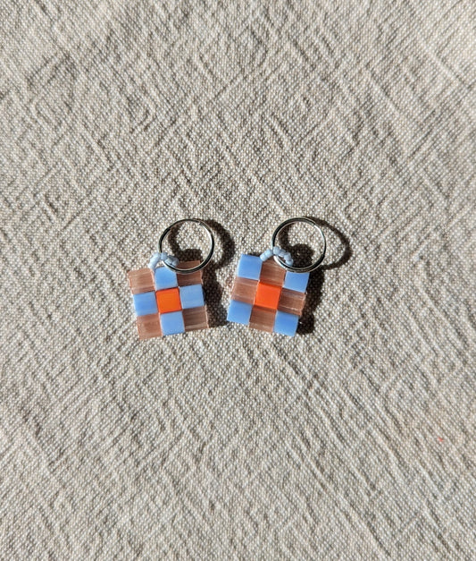 Pixel Earrings | Mini Hooped | Orange + Lilac